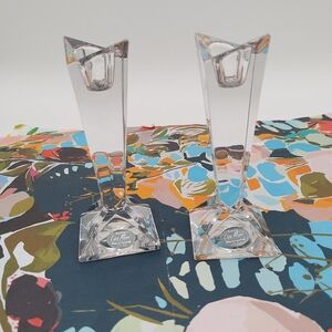 Crystal Taper Candle Holders Lisa Mori Austrian 24% Lead Crystal Minimalist